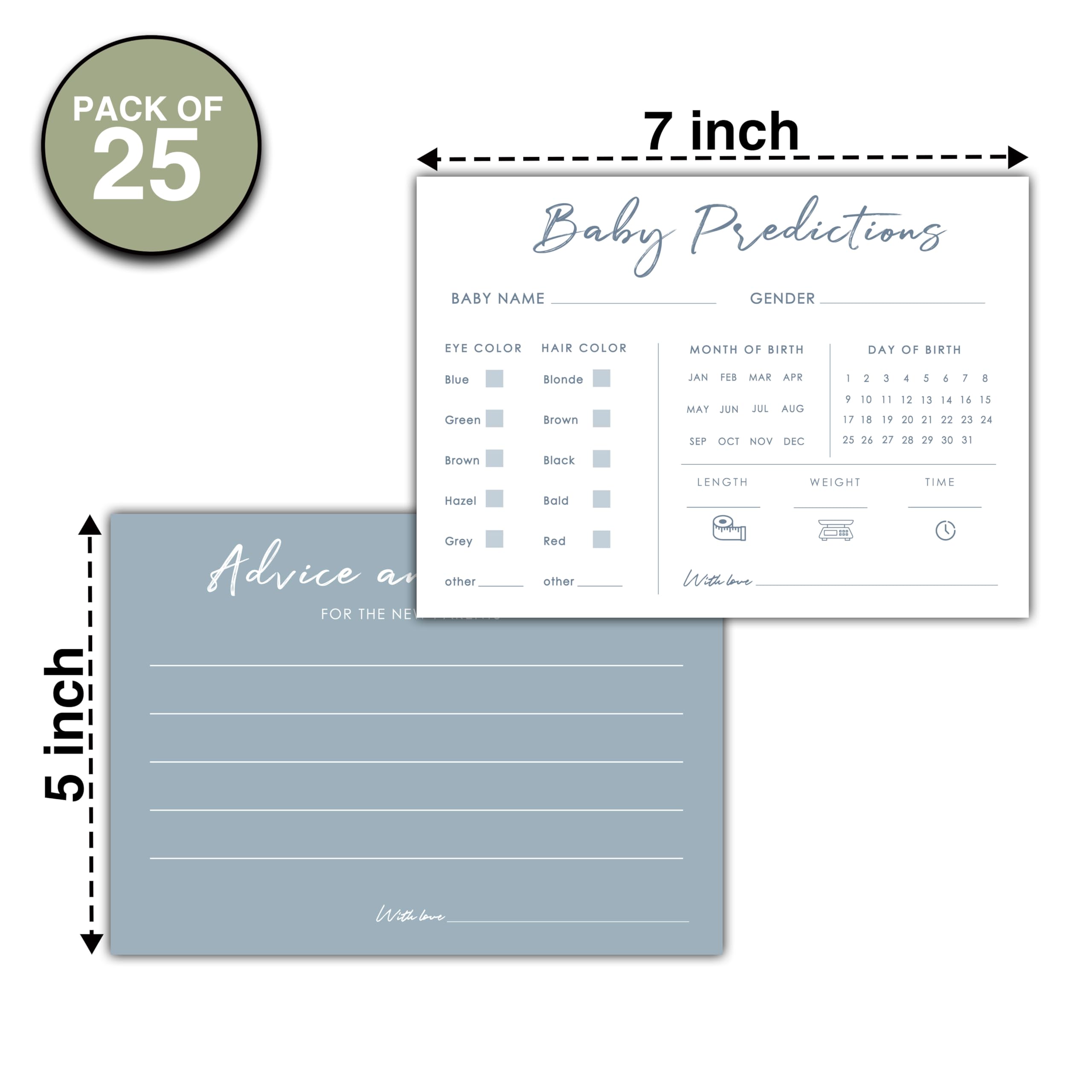Tarjetas de predicciones y consejos para bebés, 5 x 7 pulgadas, tarjetas de predicciones azules para baby shower, juegos de fiesta de baby shower y regalos de actividades para nuevos padres - G06