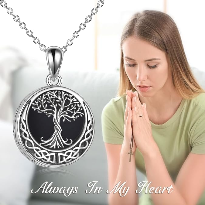 Tree of Life Urn Necklaces for Ashes Sterling Silver Abalone Shell/Opal Tree of Life Cremation Jewelry for Ashes Memory Jewelry for Women Men
