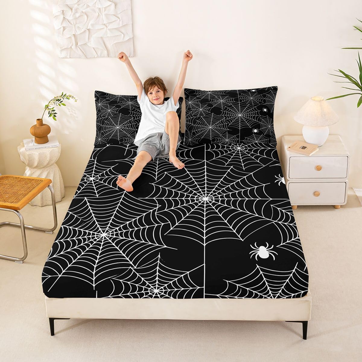 Feelyou Boys Spider Web Bedding Set Full Size 3Pcs for Kids Children