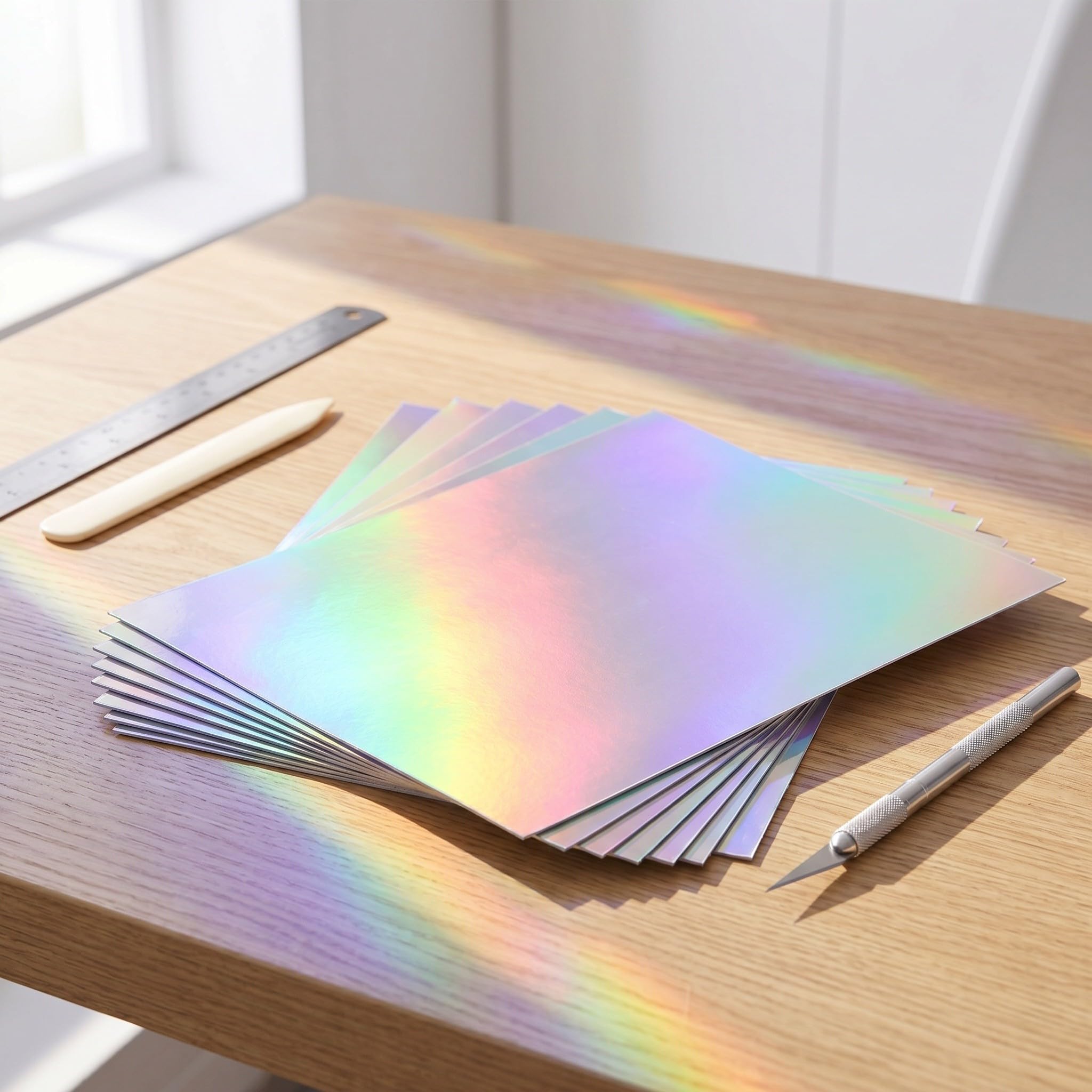 Lurrose 40 hojas de cartulina metálica con purpurina: 11,69" x 8,27" Papel holográfico con acabado metalizado – Papel reflectante de una sola cara para manualidades, proyectos de