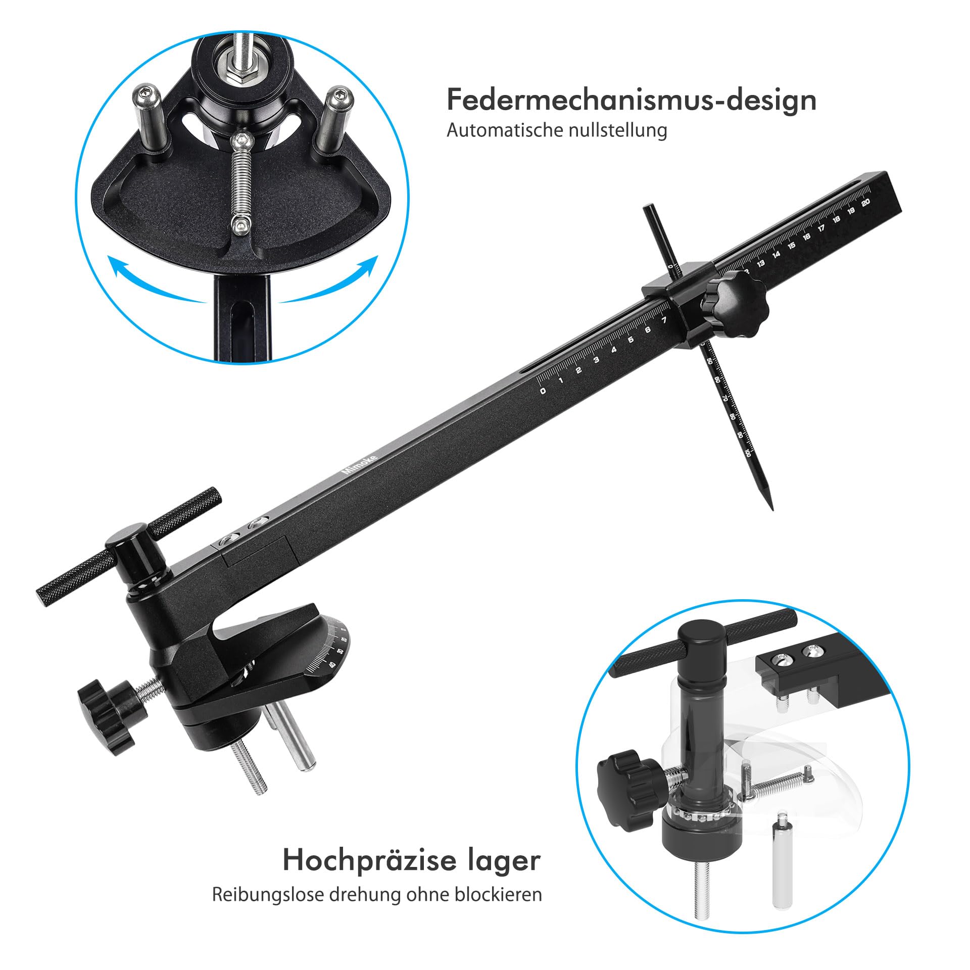 Mimoke PRO Fahrrad Einstellwerkzeug für Schalthebel und Bremshebel | Präzises Lenkerwinkel-Messgerät aus Aluminium mit lasergravierter Skala, geeignet für Rennrad- und Aero-Lenker 340–460 mm