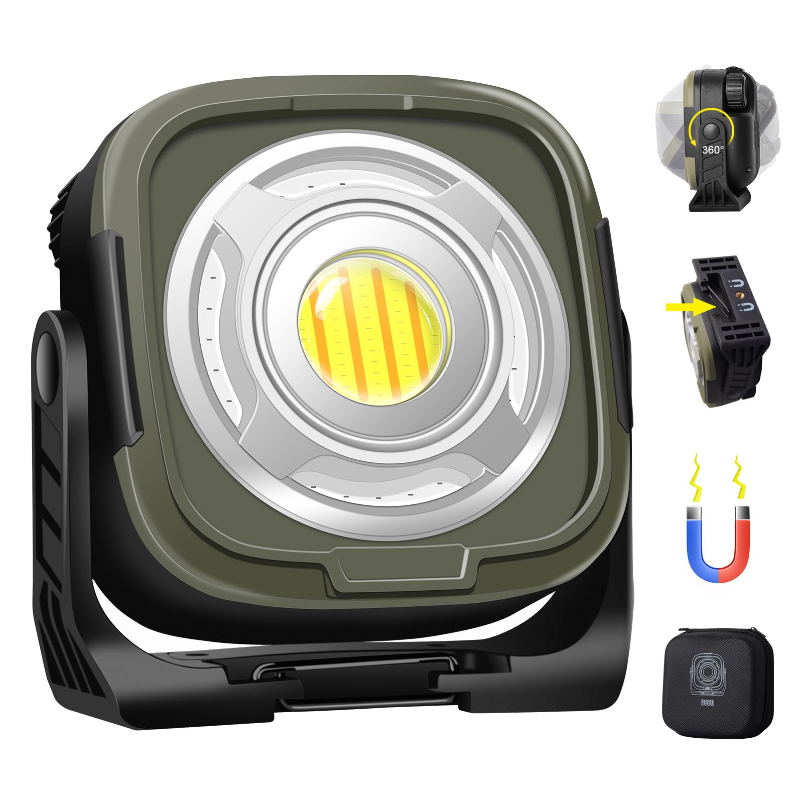 MASMEJOR Foco LED Recargable 10000mAh con Imán, Luz de Trabajo 1500LM 30W con Regulación Continua, IPX4, 360° Rotación para Taller, Reparación de Autos, Camping, Emergencias