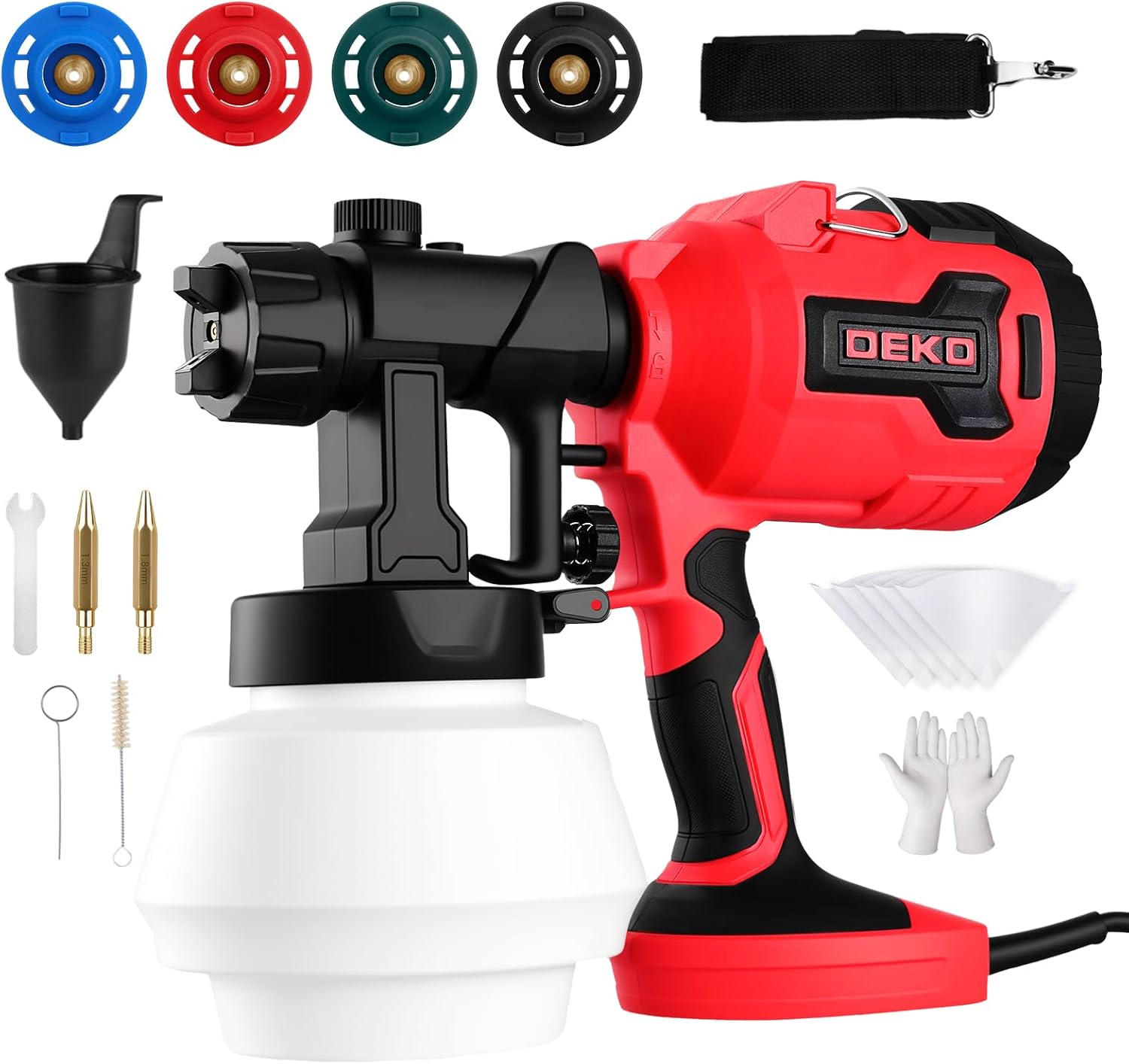 DEKOPRO Paint Sprayer, 700W Electric Spray Paint Gun for House Painting Furniture Cabinets Fence Walls Door Garden Chairs, Easy to Clean 4 Nozzles and 3 Patterns 800ml Container Red