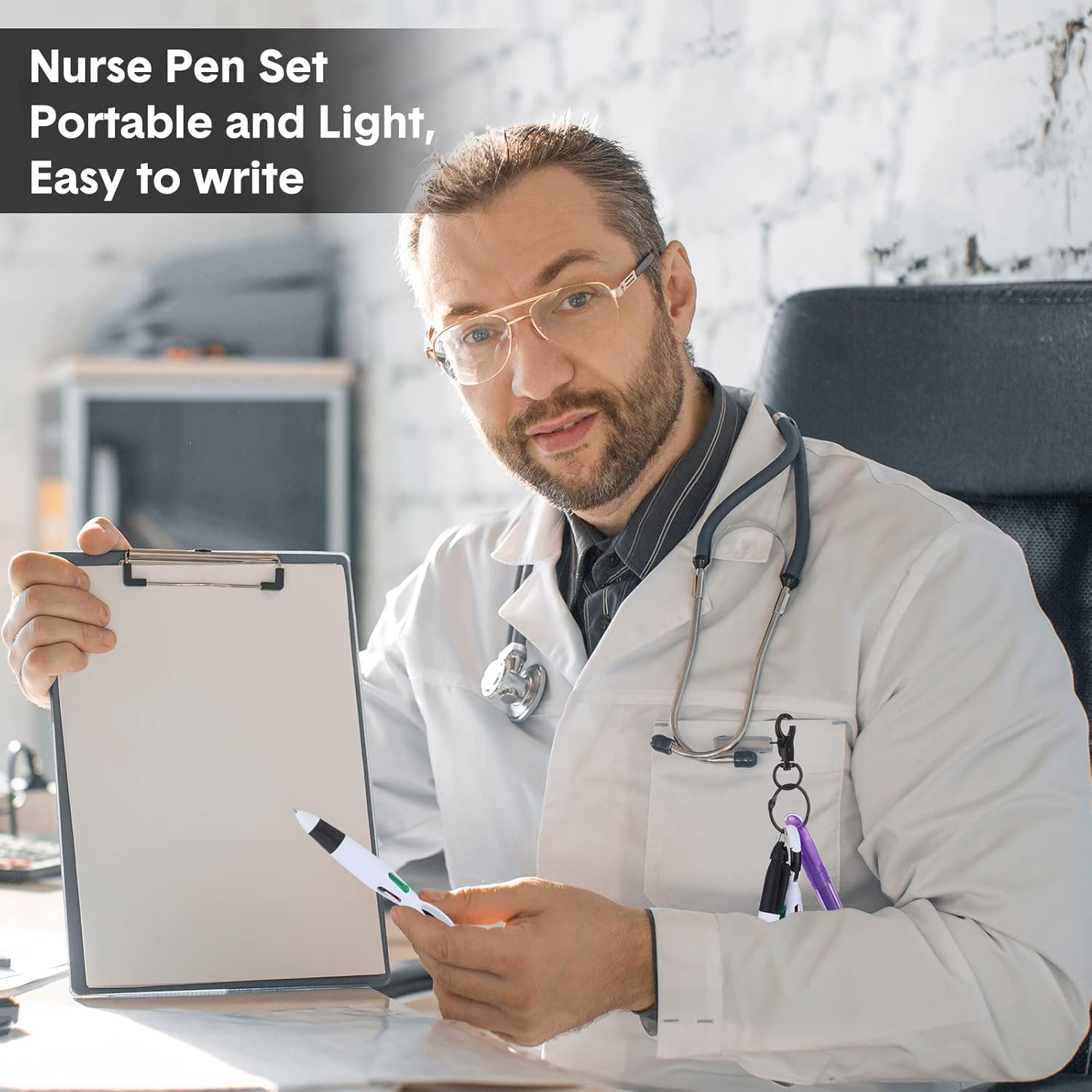 Fulmoon 120 Pcs Nurse Pen Set for Badge Accessories Retractable Ballpoint Pen Mini Highlighters Permanent Marker Nursing Keychain Clip Nurse Gifts Bulk for Women Appreciation Gift (Black Color)