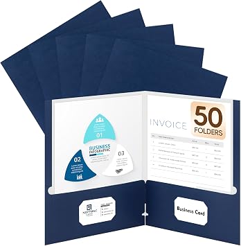 50 Packs Two Pocket Folders,Two Pocket File Folders with Business Card Slot,Dark Blue,Letter Size,Paper Folders with Pockets for School Office Home Business