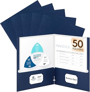 50 Packs Two Pocket Folders,Two Pocket File Folders with Business Card Slot,Dark Blue,Letter Size,Paper Folders with Pockets for School Office Home Business