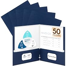 50 Packs Two Pocket Folders,Two Pocket File Folders with Business Card Slot,Dark Blue,Letter Size,Paper Folders with Pockets for School Office Home Business