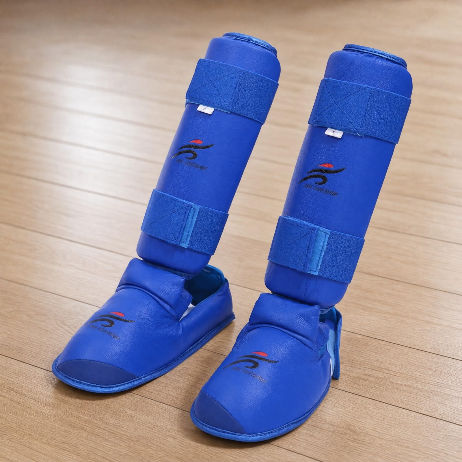 Protège-Tibia et Cvre-Pied Karaté Léger Protège-Tibia avec Sangles à Scratch Réglable pr Pratiquan D'ar Martiaux, Sparring