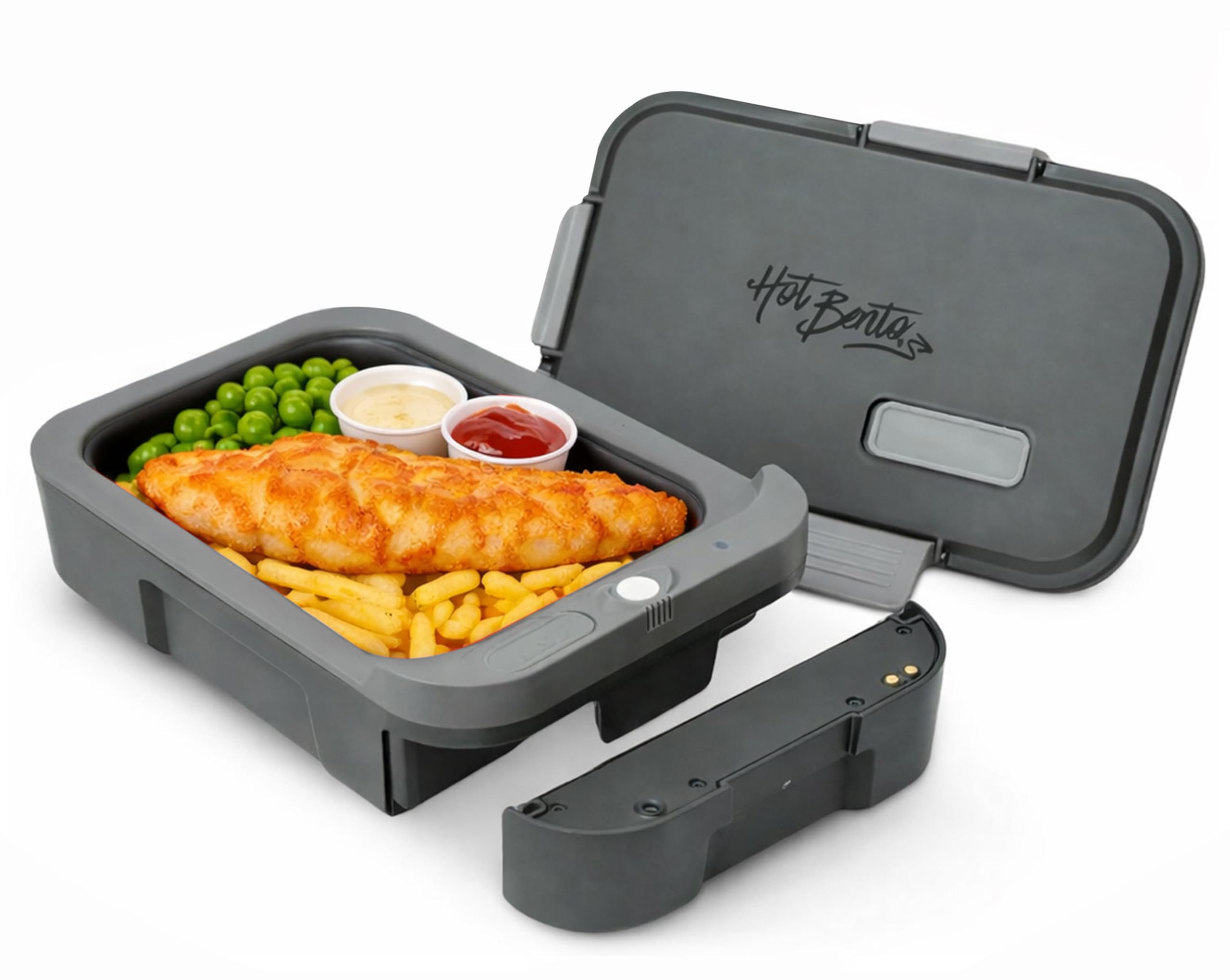 – Hot Bento Plus - Electric, Self-Heating, Rechargeable Lunch Box, 10-Minute Heating, Removable Battery, Child Safe, Scientific Portion Control, School, Construction, Office, Recreation, Travel - Black