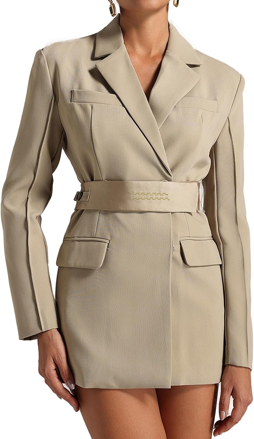 BELLA BARNETT Elegant Blazer Dress for Women V-Neck Mini Wrap Dress Long Sleeve Dress for Women Business Dress