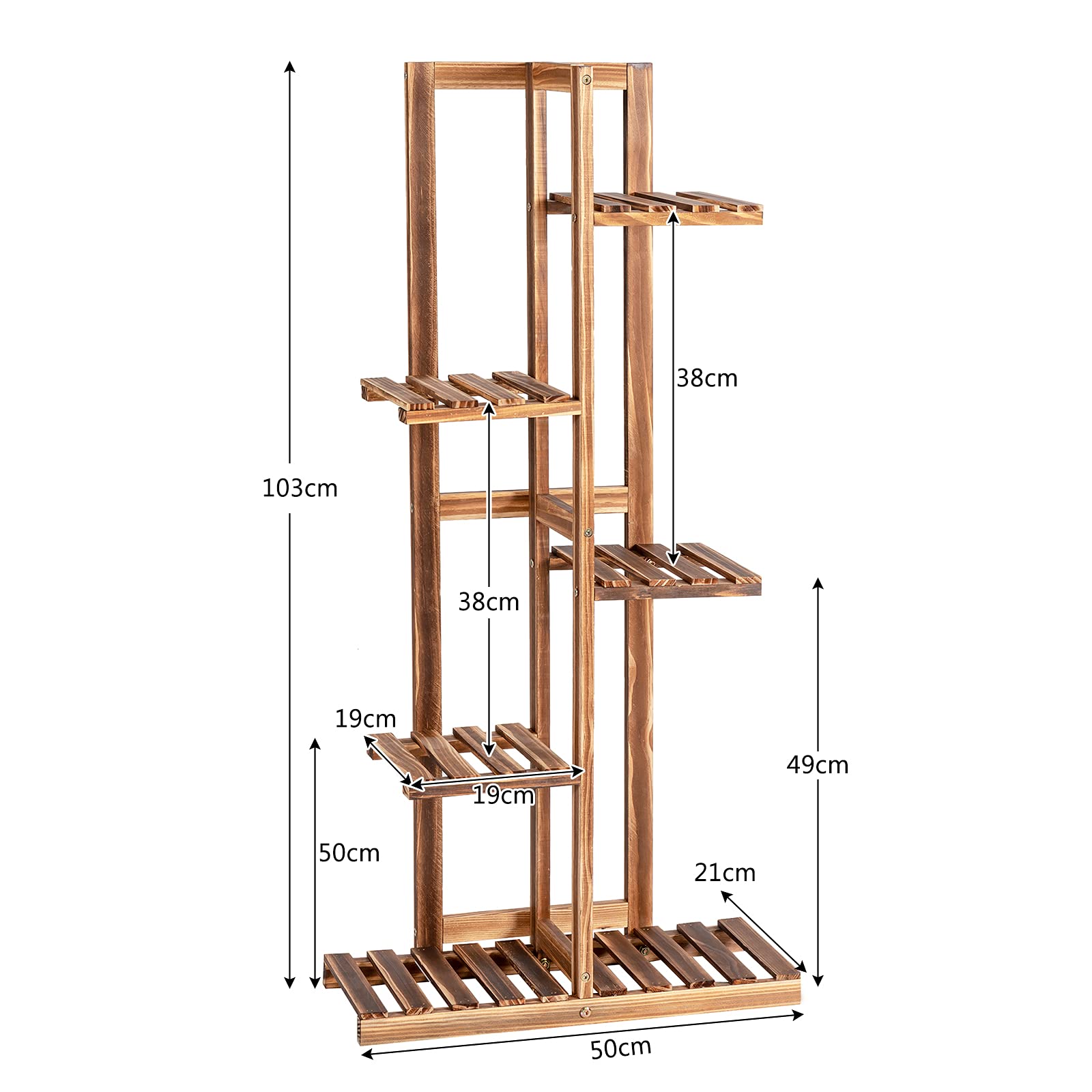 KOMFOTTEU Support de Plantes en Bois de Pin, Étagère à Pot de Fleurs, Porte Plante Intérieur, Design en Escalier, Protection Anti-basculement, pour Balcon, Jardin, Salon (5 Niveaux, 50 x 21 x 103 cm)