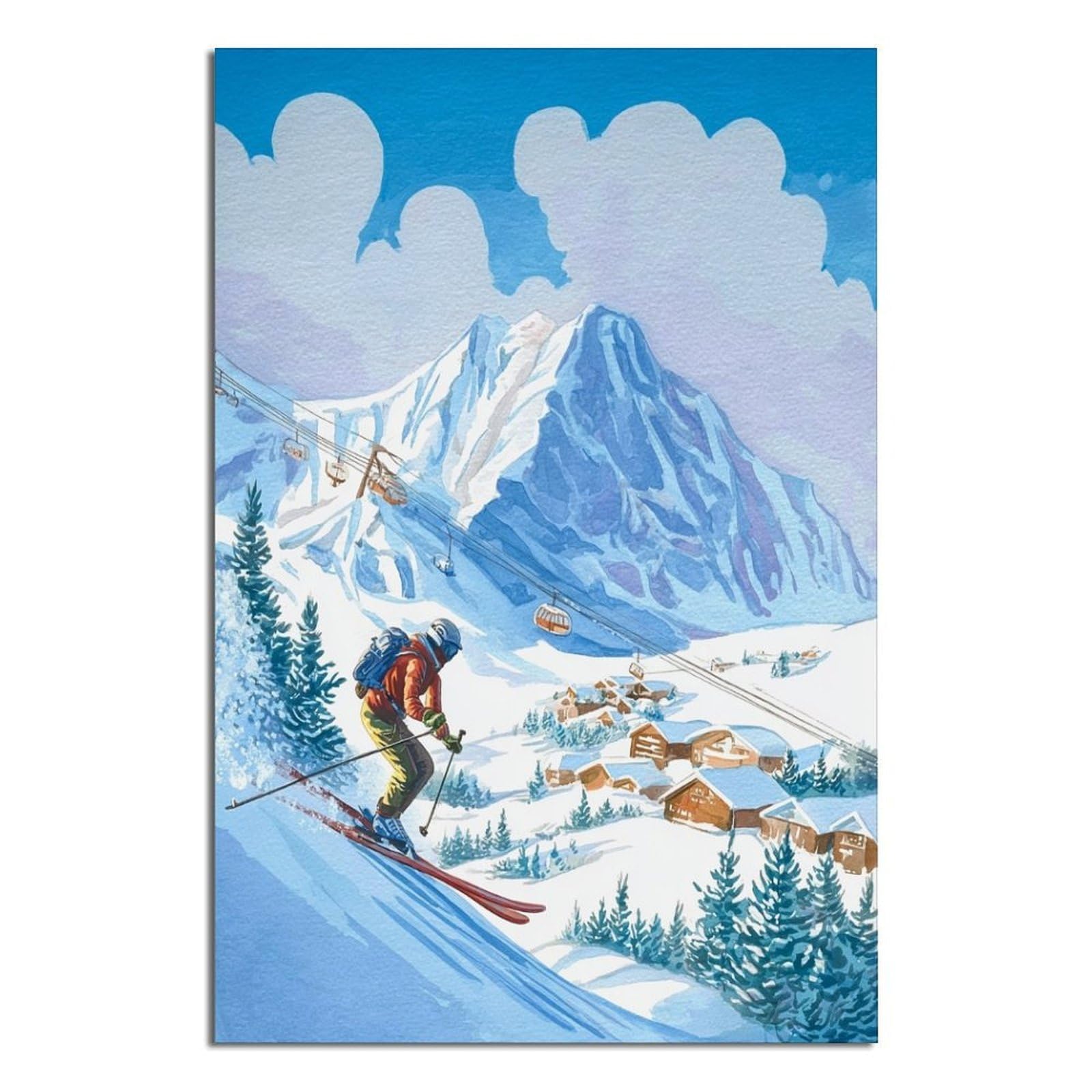 CFXNGA Grindelwald Switzerland Ski Poster 24x36inch(60x90cm) Vintage Watercolor Canvas Art