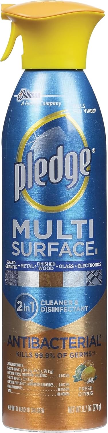 Pledge Multi Surface Antibacterial Everyday Cleaner, 9.7 Oz Aerosol Spray, 6/Carton
