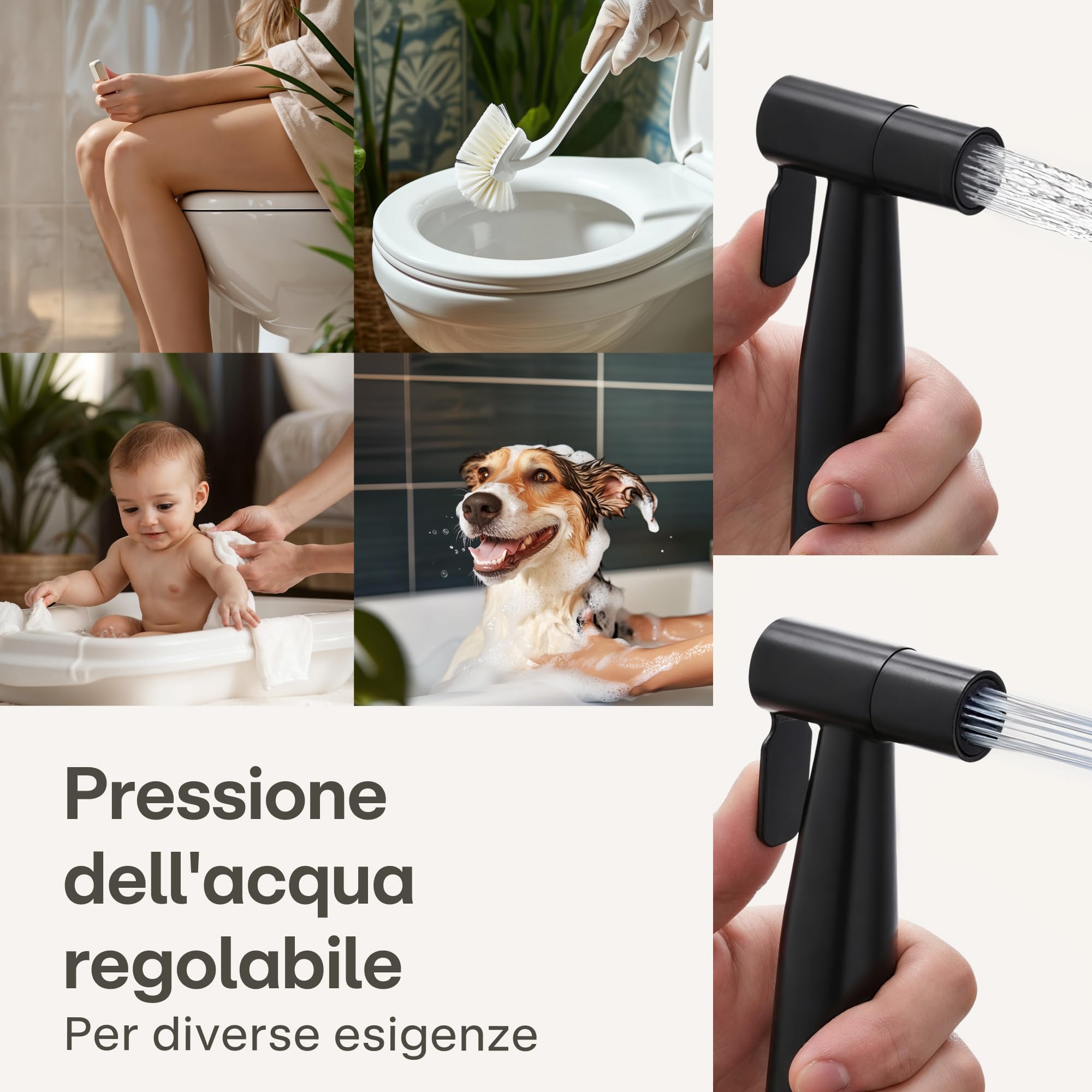 Praknu Doccetta per Bidet WC - Con Doccia, Tubo Flessibile e Supporto - Acciaio inox – Per attacco standard G1/2 – Facile da installare (Nero)