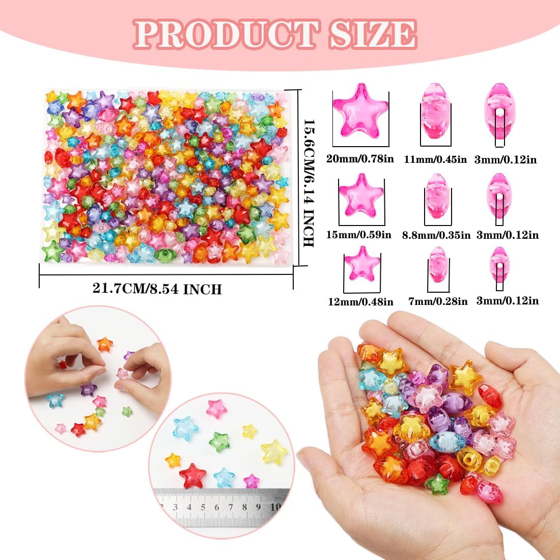 350 Pieces Acrylic Star Beads Assorted Colors 3 Sizes Star Bead in Bead for Bracelets Jewelry Craft Making DIY Necklace Keychain Phone Charms - Image 3