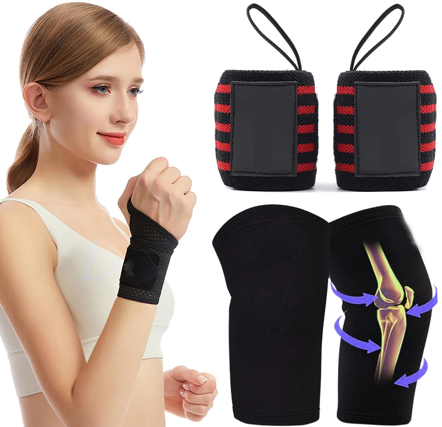 Knee Cap & Wrist Band for Gym Men & Women with Thumb Loop Straps Accessories for Men Hand Grip & Wrist-image-5