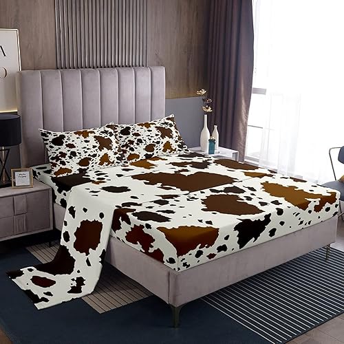 Sábanas con estampado de vaca tamaño King  Sábanas de cama de piel de vacuno, microfibra suave y bolsillo profundo, sábanas y fundas de almohada