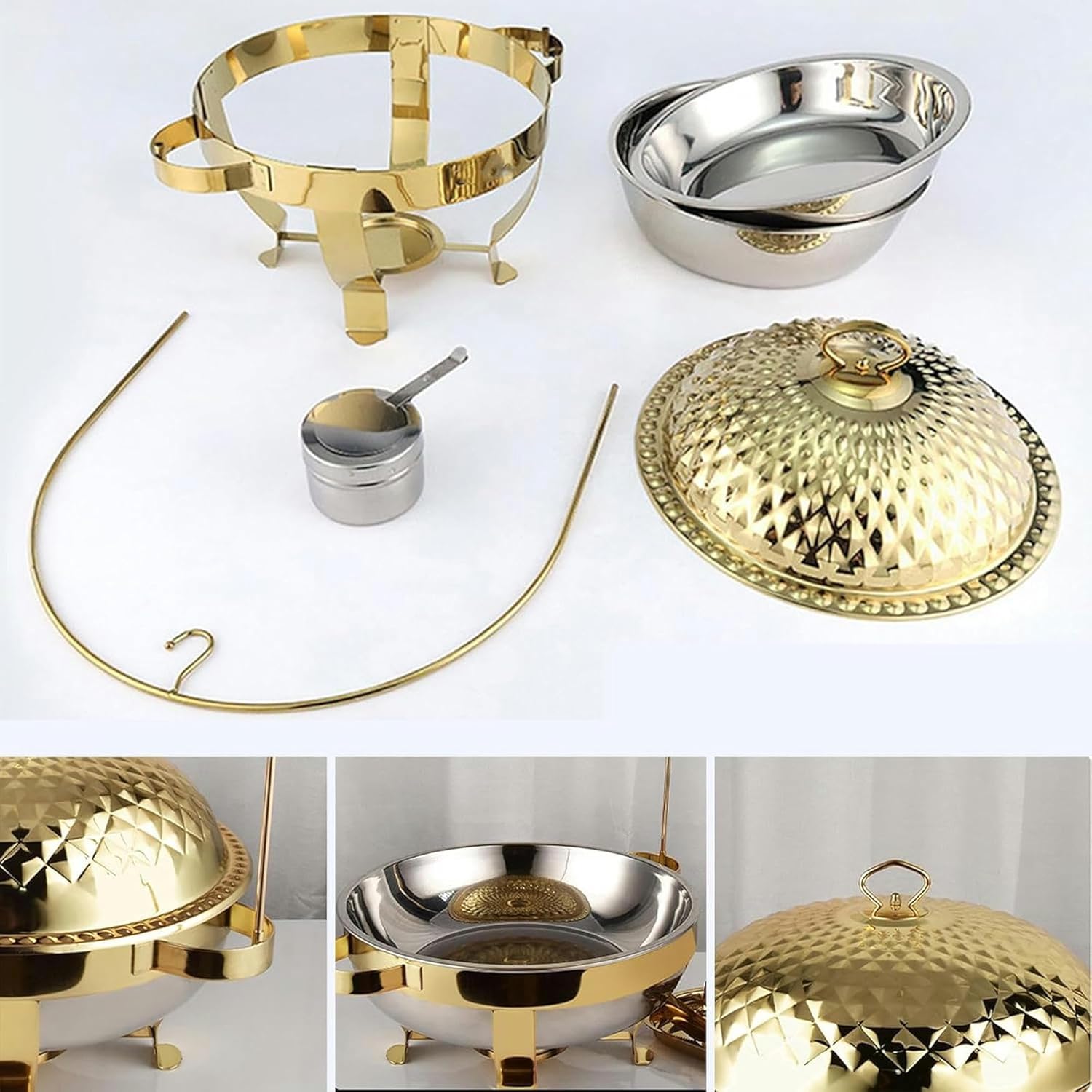 Stainless Steel Buffet Pans Game - Utensils Game for Heating Buffet -Type Foods with Pendant Lid, Heating Server Heating Stainless Steel, Table and