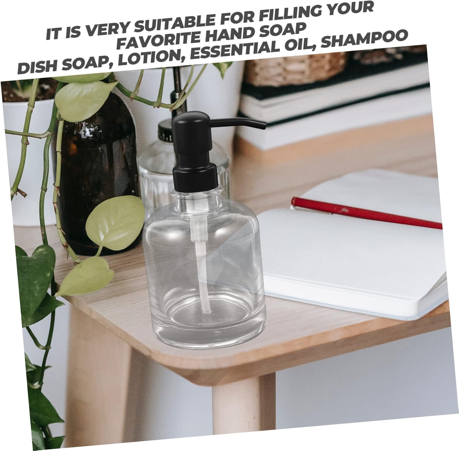 2pcs Stainless Steel Pump Dispenser for Shampoo Hand Soap and Lotion Refillable Glass Bottles Black Pump for Bathroom and Kitchen Use