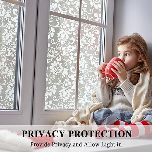 Miniatura 4 de Película de vidrio para ventana, diseño de flores blancas, película de privacidad para puerta, vinilo esmerilado, calcomanías decorativas para