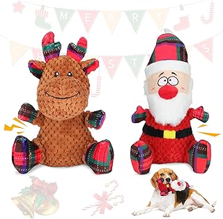 Christmas Santa Claus and Reindeer Plush Interactive Chew Toys