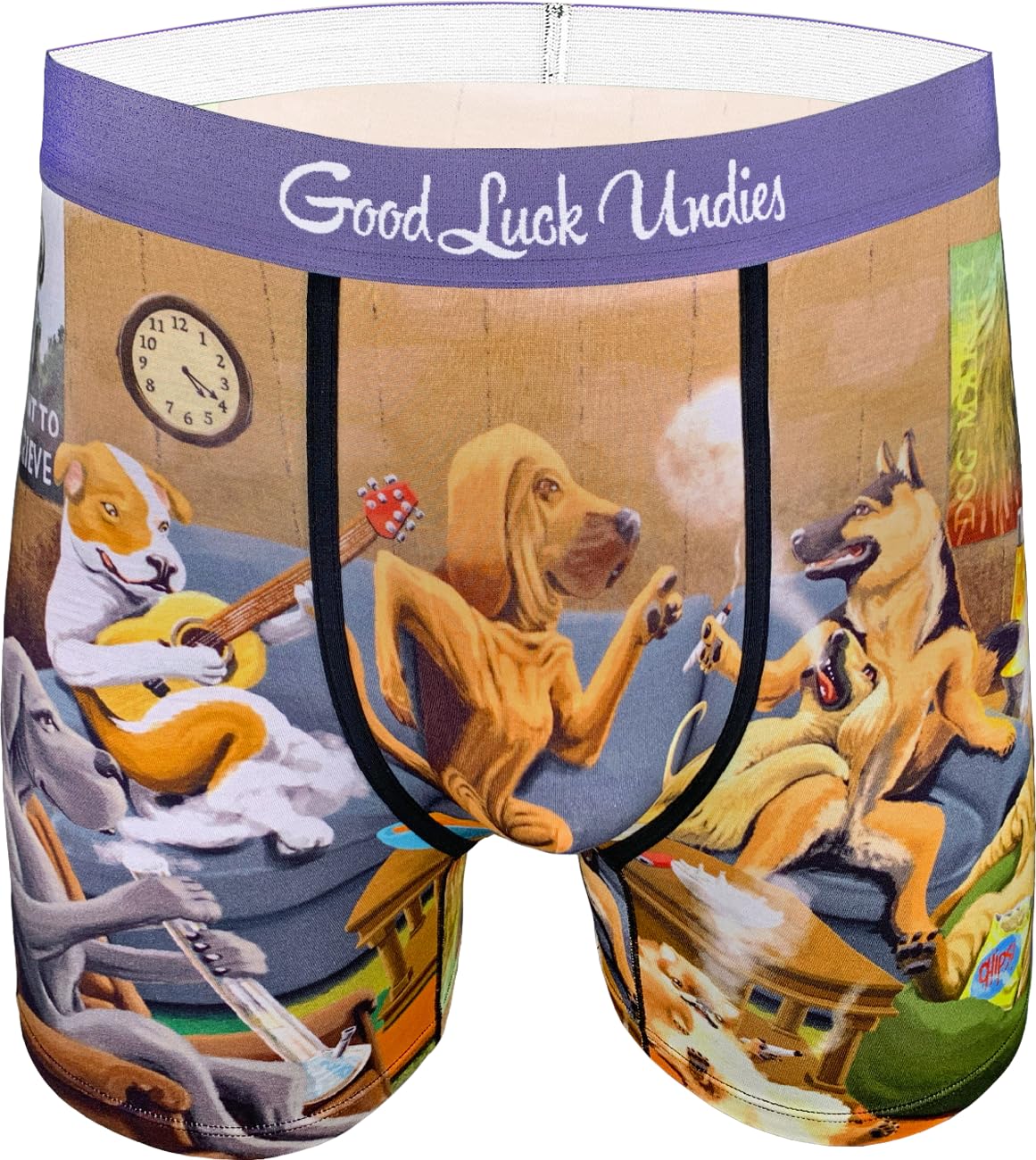 Good Luck Undies Men's Marijuana Boxer Brief Underwear, Dogs Smoking Weed, XL-XXL