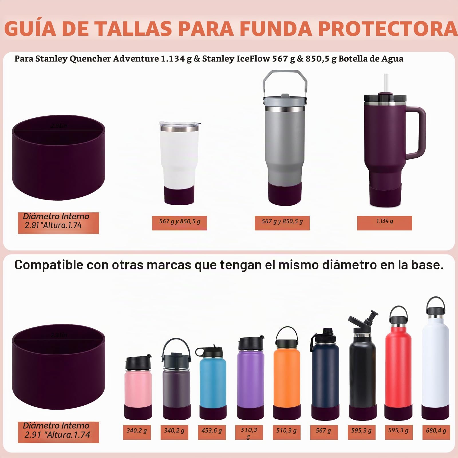 Juego de 8 Accesorios para Stanley Cup,Contiene Tapas para Pajitas,Tapones de Silicona a Prueba de Fugas,Botas de silicona para Stanley Cup 2.0 1,2l/850ml,Taza no Incluida (Plum)