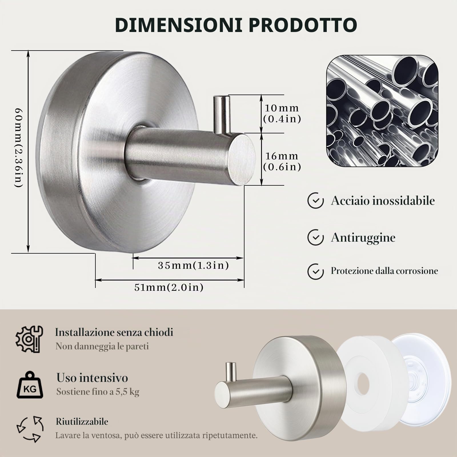 Gancio Ventosa Per Doccia, Bagno, Cucina, Porta In Vetro, Specchio, Piastrelle – Porta Asciugamani Bagno Per Bagno Per Loofah, Asciugamani, Cappotti, Accappatoi Fino A 7 Kg (2 Pezzi)