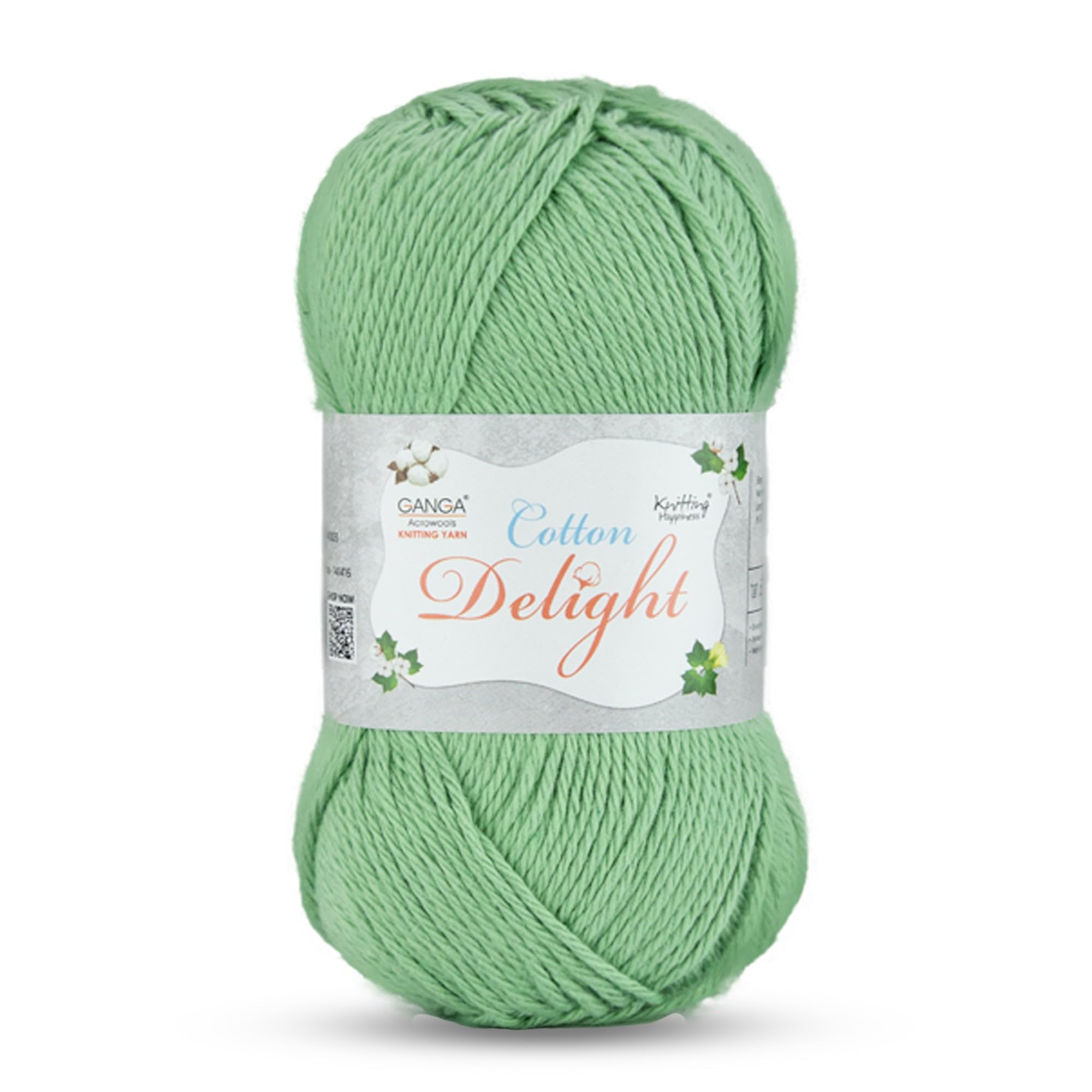 Ganga Acrowools Cotton Delight, Dk Weight Cotton Yarn, Oekotex Class L Certified 100G, 169M, Pack of 1 Ball - 100gm Each, Shade No. - COD050 - Dusty Green