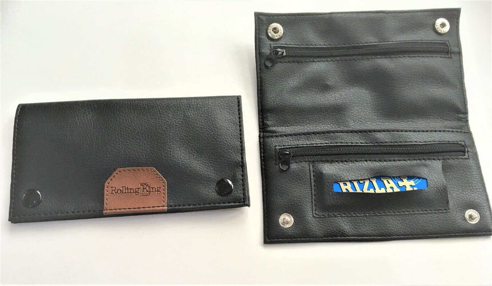 Tobacco Pouch Paper Slot Black Soft PU Fully Lined Tobacco Purse Wallet with Zip