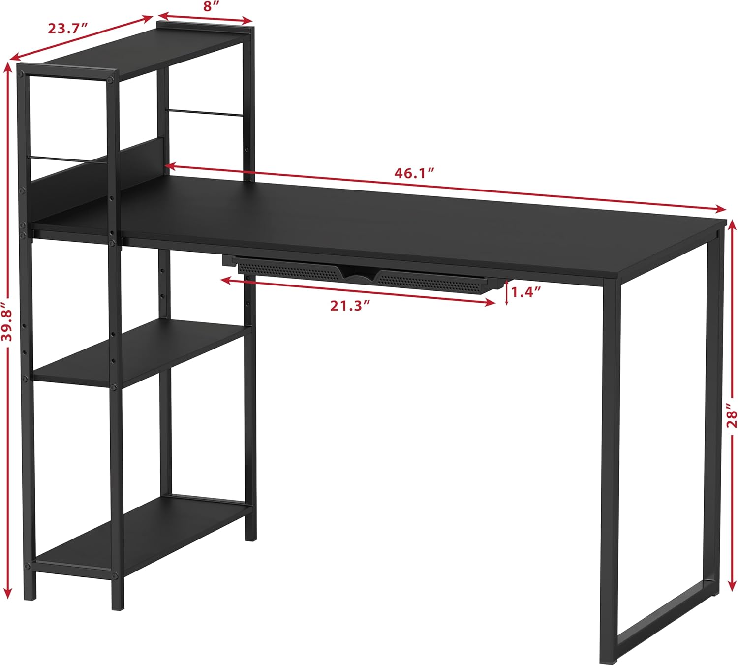 SHW 46-Inch Home Office Mission Computer Desk with Side Shelf and Drawer, 116 x 60 cm, Black - Image 3