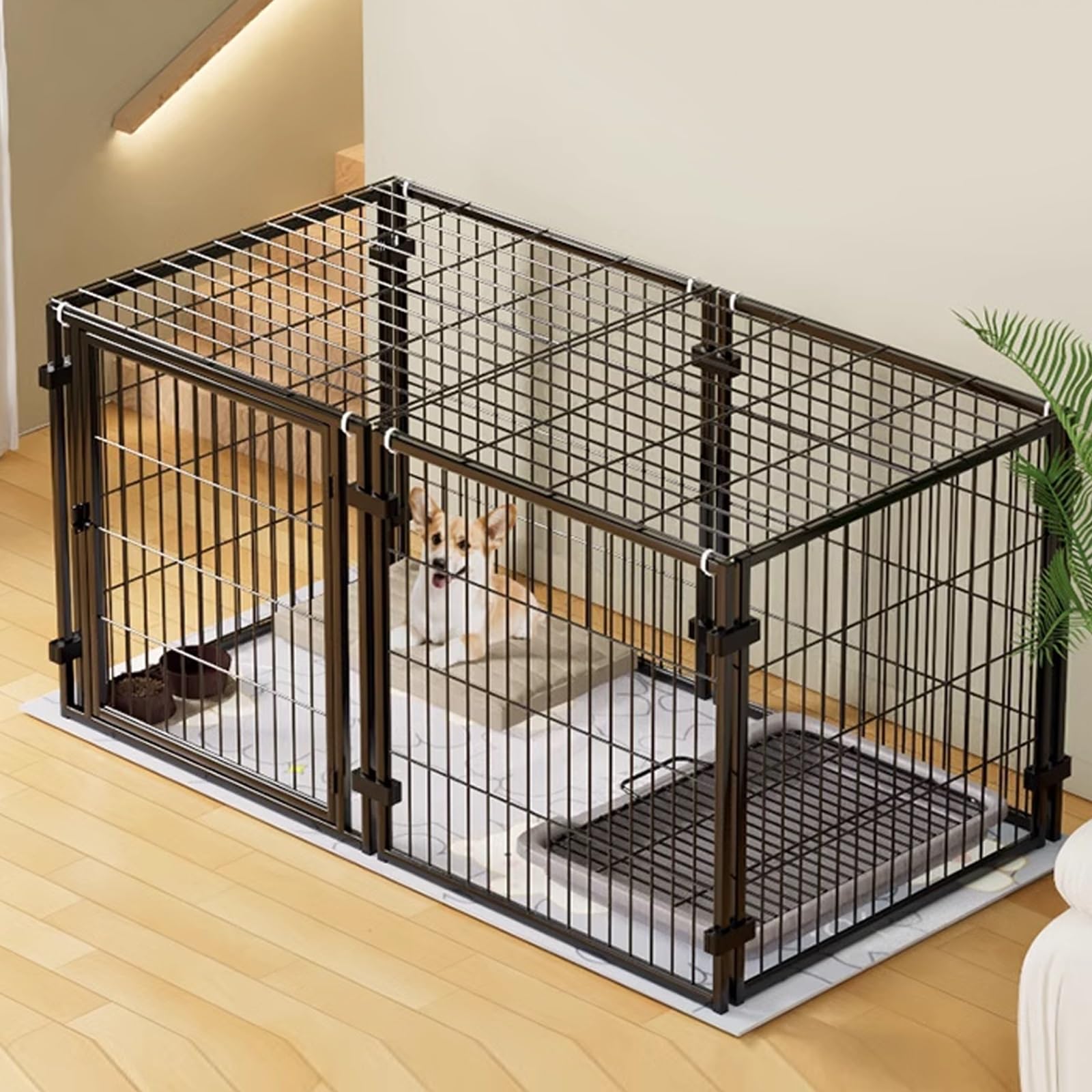 Jaula para Perros La Jaula para Perros de Interior con Diseño de Puerta Grande Tapa Superior Sellada es Resistente Duradera Adecuada para Todo Tipo de Perros(Black,120 * 60 * 60cm)