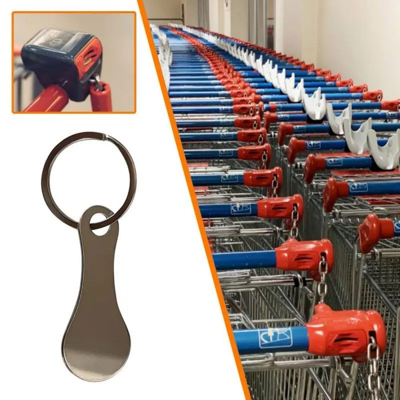 6 Gettoni Per Carrello Della Spesa In Acciaio - Portachiavi Con Apribottiglie - Foto 5