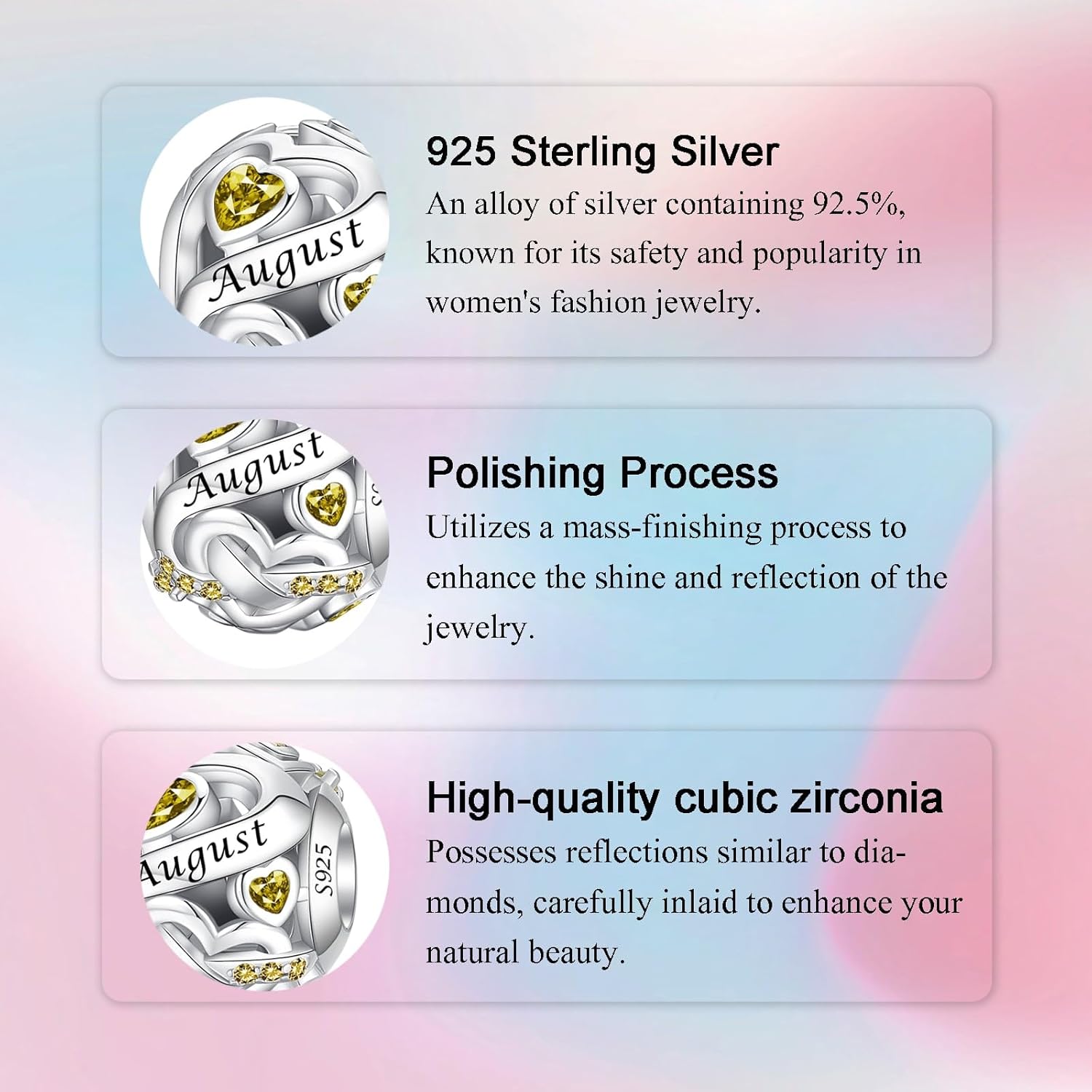 Birthstone Charm 925 Sterling Silver Charms fits Bracelets and Necklace Pendant Bead Happy Birthday Charms Jewelry Present for Women Family Friends - Image 7