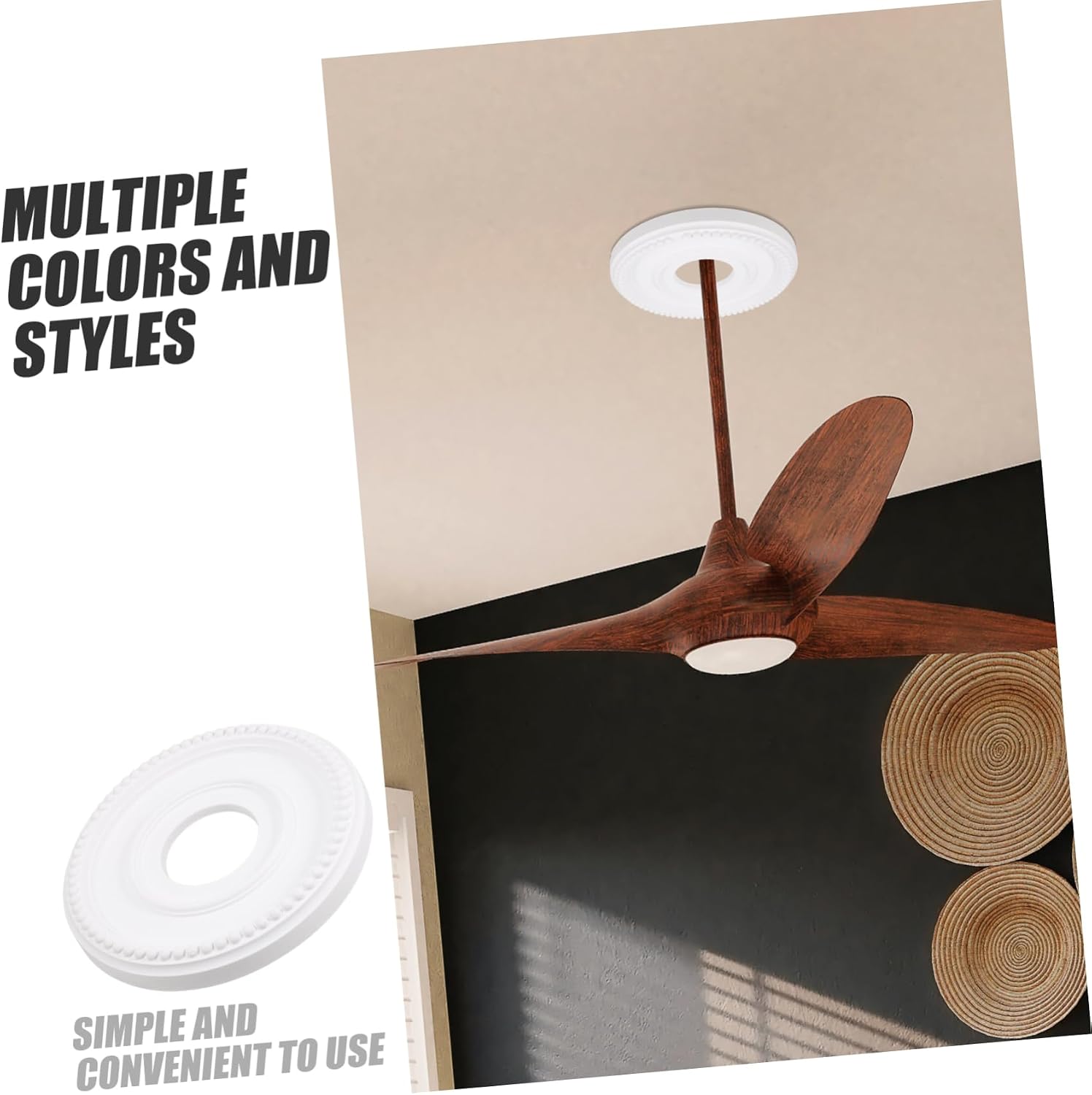 Pu Ceiling Medallion Decorative Ceiling Fan Cover Plate Round Lighting Ring for Chandeliers and Light Fixtures Easy Installation Home Decor
