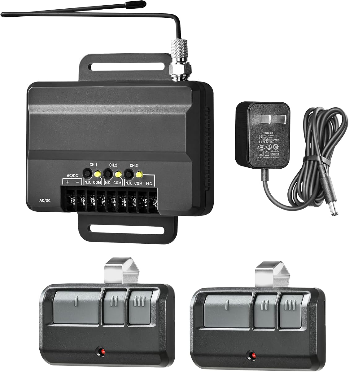 850LM Universal Gate and Garage Door Opener Receiver and 893MAX Garage Door Opener Remote, Compatible with Liftmaster Gate and Garage Door Operators, 850LM Receiver*1, 893MAX*2, 12V Power Supply*1