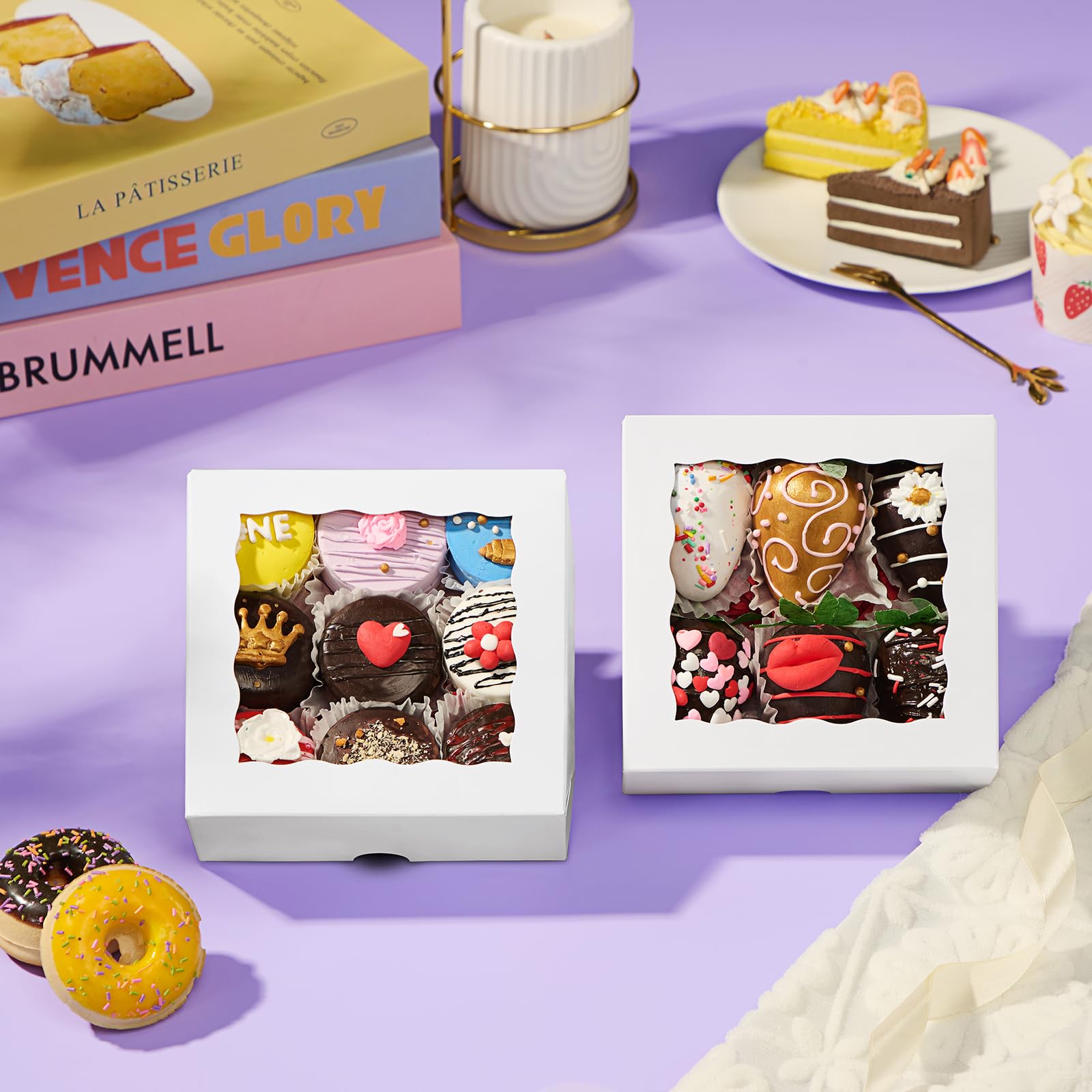 50pcs small bakery boxes 5x5x2 inches white candy cookie boxes with window treat boxes for chocolate truffle box