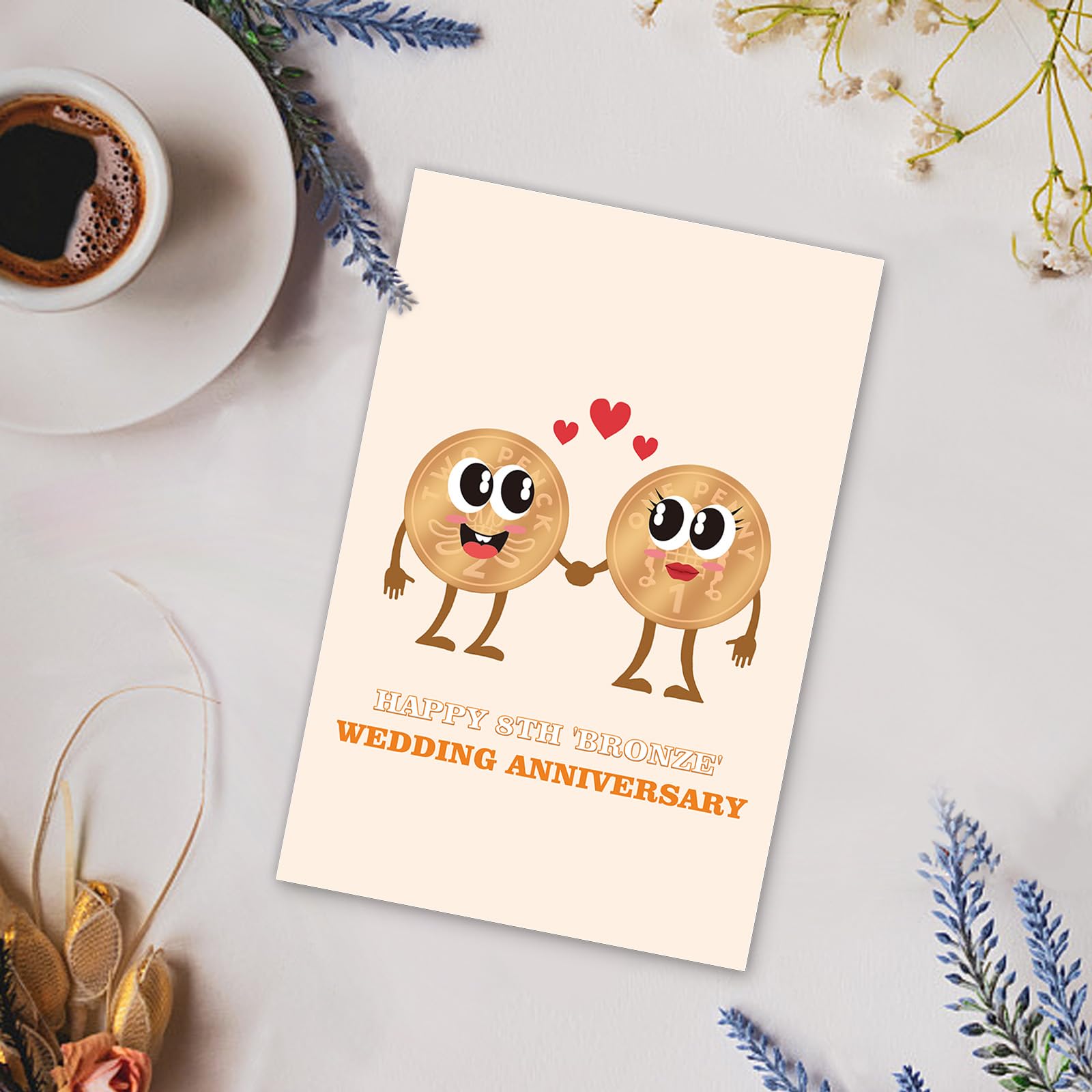 Gevinna Funny 8th Anniversary Card for Him Her, Bronze Wedding