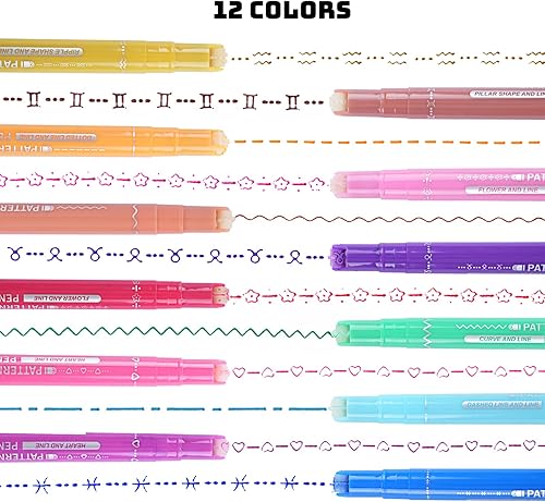 Miniatura 2 de EOOUT 12 bolígrafos curvos, dibuja 10 formas curvas y 12 líneas finas de color, juego de resaltadores de doble cabeza para tomar notas diarias y