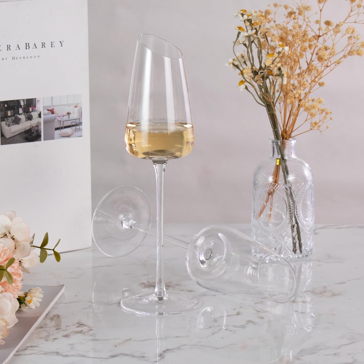 KAMMAK Wine Glasses Set of 2, 7.44 oz Hand Blown Crystal Bordeaux Wine Glasses, Thin Rim & Long Stem, Perfect for Red & White, Daily Use, Wedding or Birthday Gift with Gift Box, XH-H260 Matte - Image 5