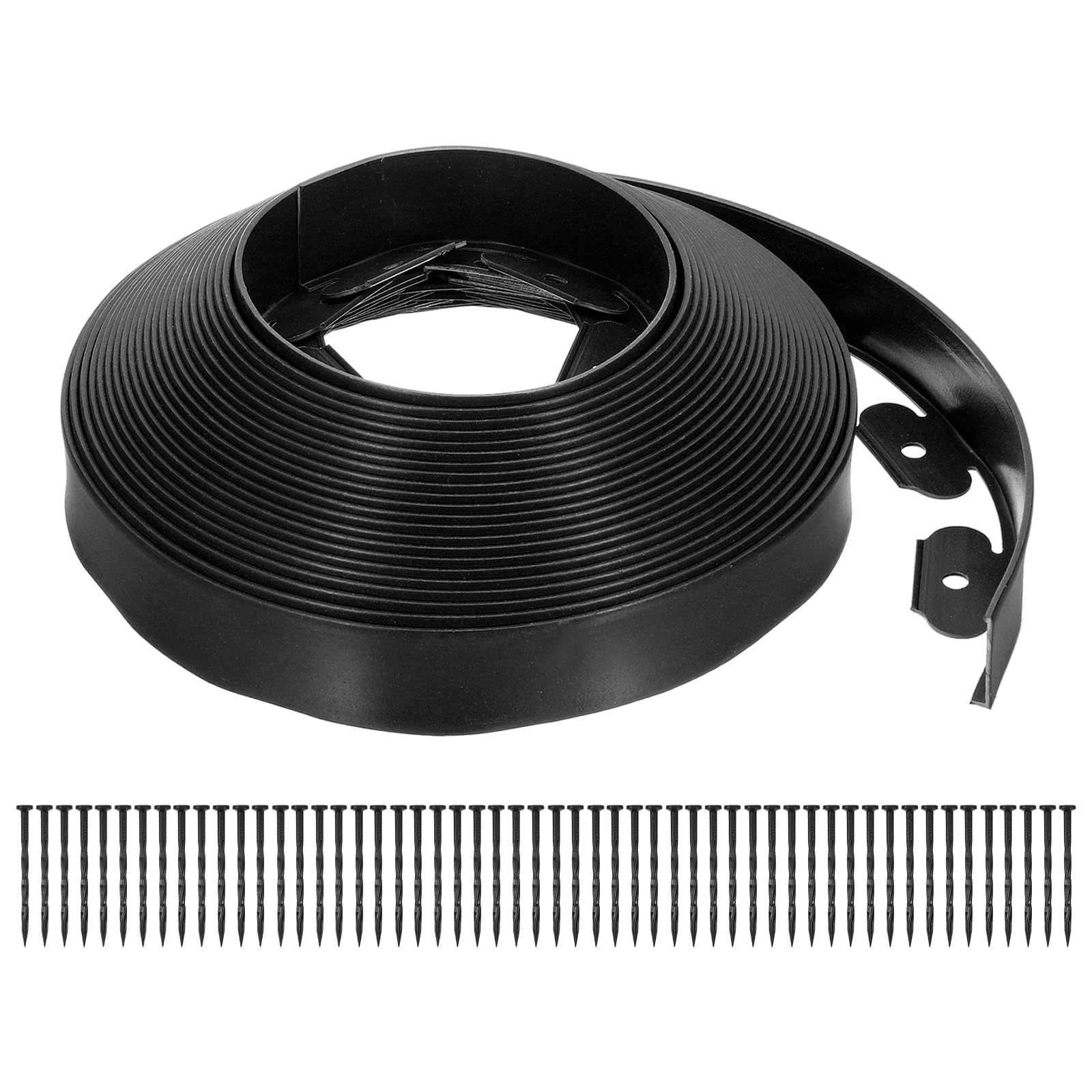 sourcing map Landscape Edging, 1Pcs 60FT x 2" - Garden Edging Kit with 54 Stakes, Landscape Edging Border for Garden Lawn Flower Bed Yard Grass (Black)
