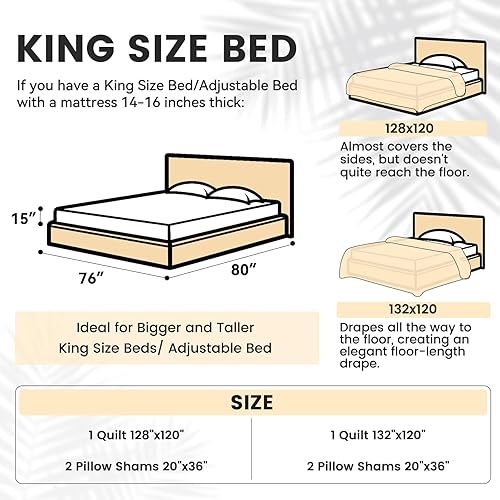 Vista 4 de Qucover Colcha beige tamaño California King, colcha ultrasónica de 3 piezas con patrón geométrico California King, colcha extragrande de 120 x 118