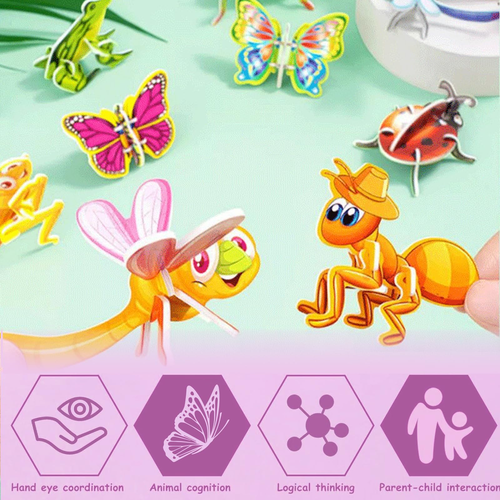 dellyy Puzzle 3D dla dzieci, 30 elementów, puzzle z kreskówek, edukacyjne puzzle 3D dla dzieci, mini puzzle dla dzieci, zabawki 3D (owad)