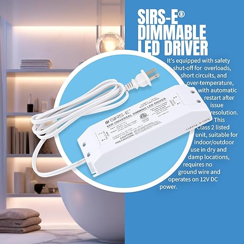 Miniatura 9 de SIRS-E Controlador LED regulable de voltaje constante de 12V 60W de faseTRIAC para tiras de luces LED, con cable de CA extraíble, blanco