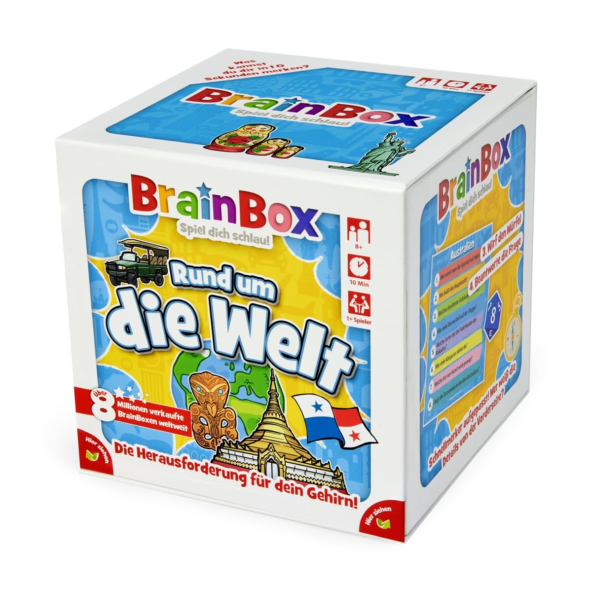 Brain 2094901 Box 94901 Rund um die Welt, Lernspiel, Quizspiel für Kinder ab 8 Jahren, weiß