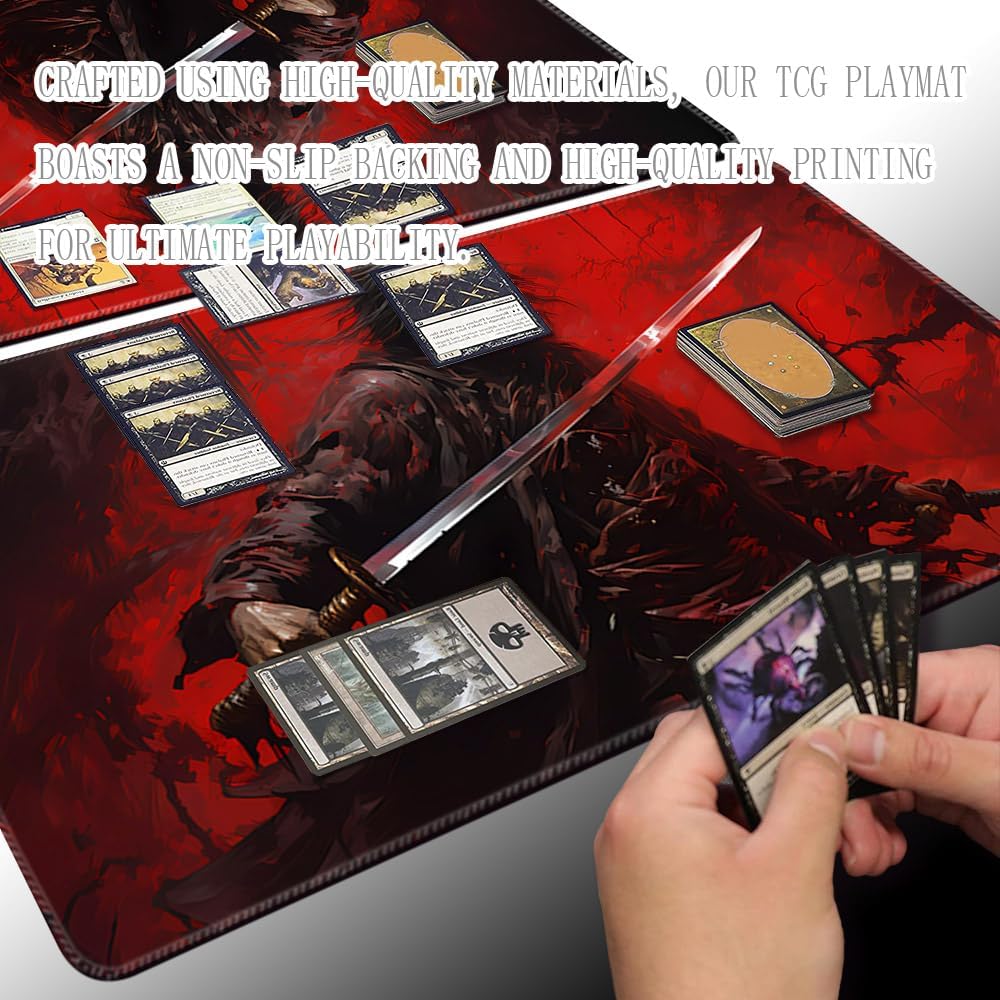 Premium Board Game 24x14in TCG Playmat Compatible for OCG CCG RPG MTG Play Mats,Mousepad Desk Mat (040322-Bloody Warrior)
