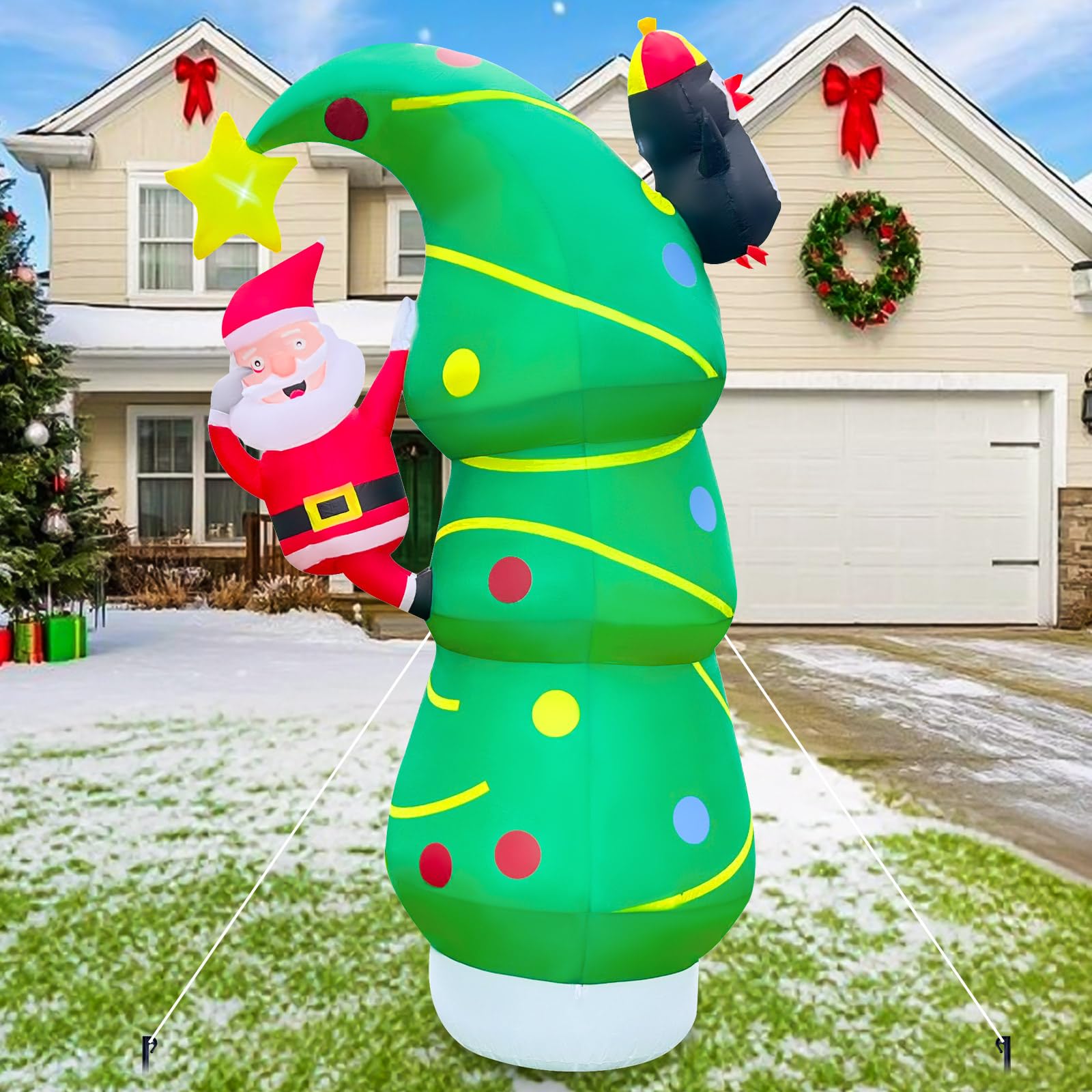 Père Noël agitant la main (Père Noël et sapin de Noël, 2,1 m)