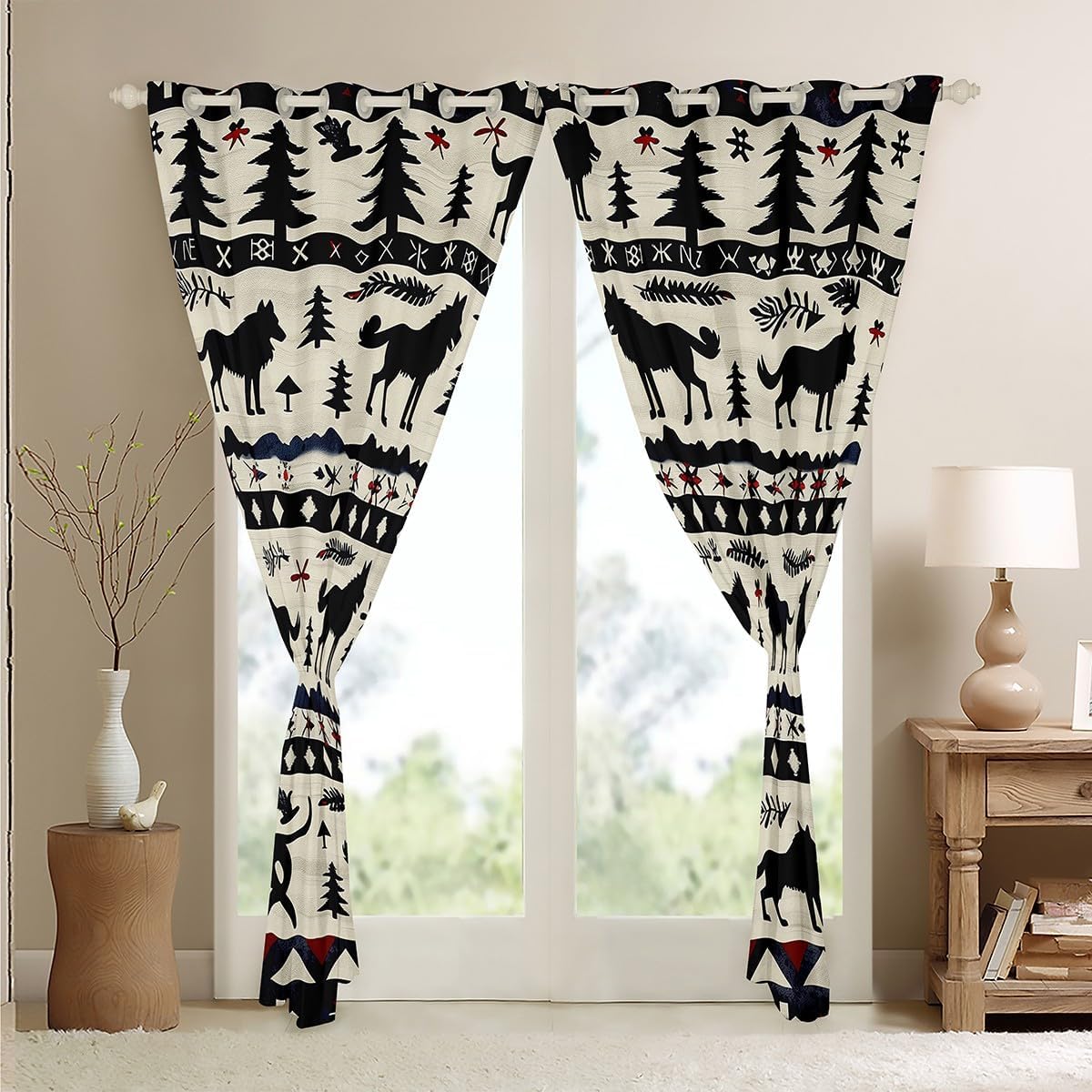 Feelyou Wolf Curtains for Bedroom Living Room (2 Panels, 38 x 45 Inch) Western Decor Blackout Curtain Southwest Native American Design Darkening Dreapes