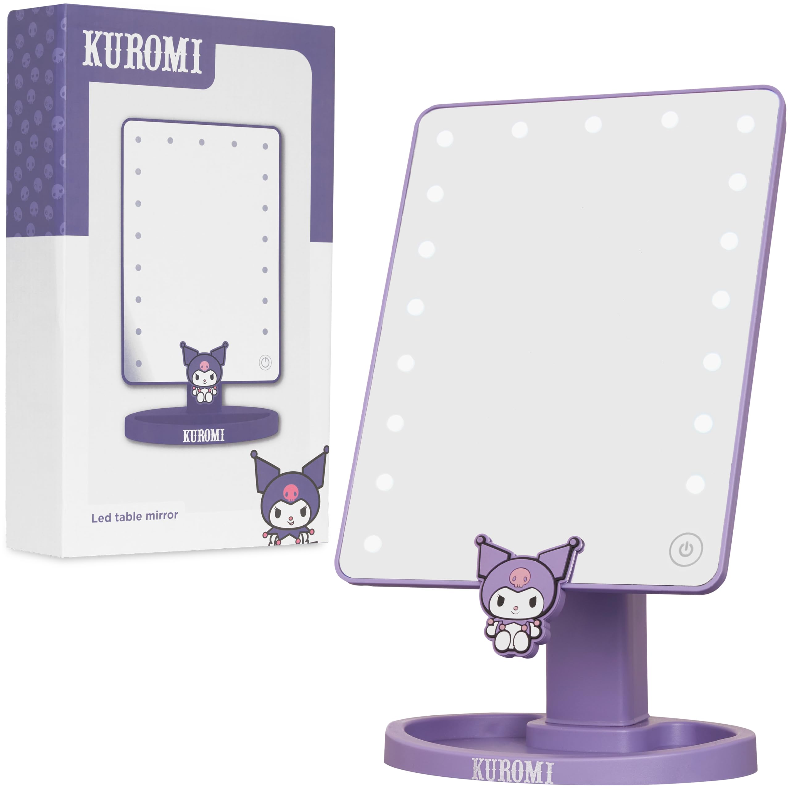 Get Trend Hello Kitty Kuromi Sanrio Specchio Trucco con Luci LED per Ragazze Specchio da Tavolo Supporto a Incastro Rimovibile Plateau Portogioielli per Camera Idea Regalo Ragazza (Viola Kuromi)