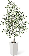 YOLEO Kunstpflanze Ficus Benjamini 160cm, Künstliche Pflanzen groß, mit weißem Topf, Kunstbaum Ficusbaum wie echt, Birkenfeige für Wohnzimmer, Büro, Garten, Indoor Dekor, Housewarming Geschenk